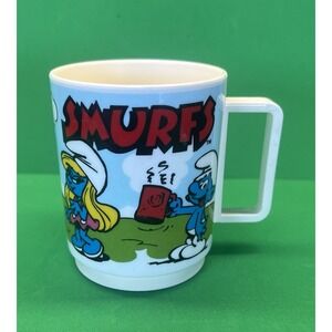 Smurfs Vintage 1980 Smurfs Deka Cup Plastic Kids‎ Mug 10oz